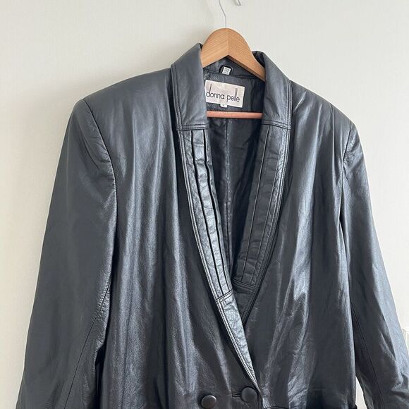 Vintage Donna Pelle Long Leather Trench Coat Sz L Black Y2K 90s Grunge Goth - Picture 8 of 14